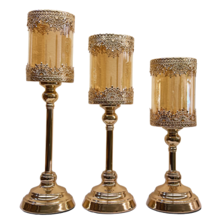 Lace Pillar Antique Gold Candle Holder (3)